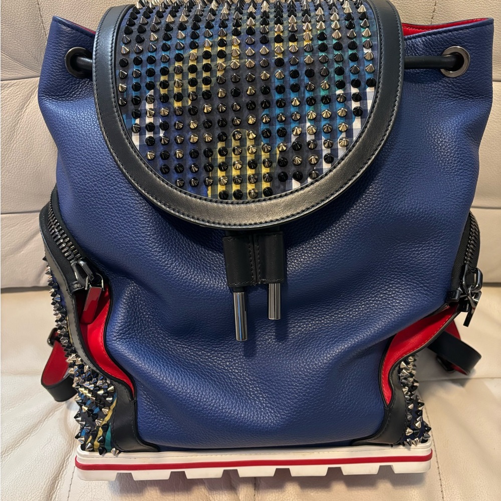 Christian Louboutin Navy Leather Studded Backpack
